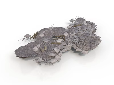 Scattered Construction Rubble With Crushed Stones Broken Bricks And Concrete Chunks 3d model