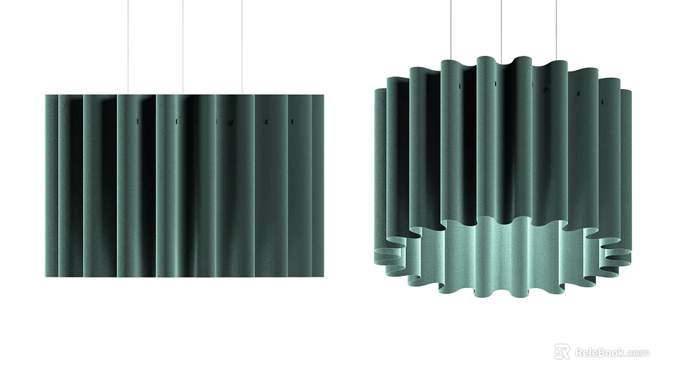 Modern Minimalist Teal Pendant Lights With Striped And Wavy Pleated Design 3d model 