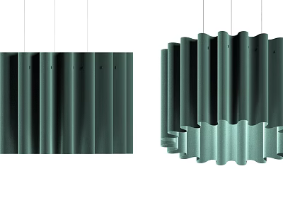 Modern Minimalist Teal Pendant Lights With Striped And Wavy Pleated Design 3d model