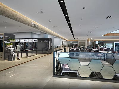 Modern Clothing Store Interior With Display Areas Mannequins And Glass Partitions 3d model