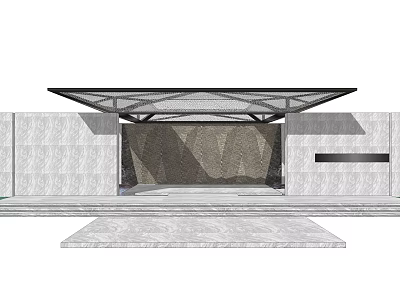 Modern Entrance Gate With Textured Stone Walls Geometric Canopy And Wide Steps 3d model