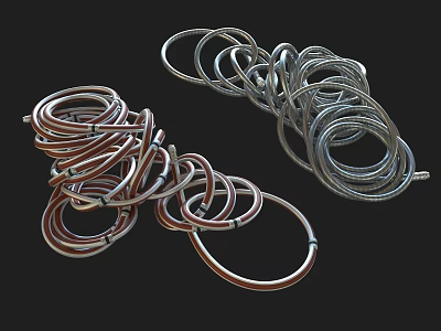 Copper And Silver Coiled Metal Rings Twisted Together On Black Background 3d model