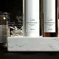 Luxury Bathroom Toiletries With Liquid Soap Bottles And Cotton Pads
