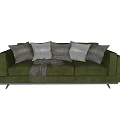 Comfortable Modern Green Sectional Sofa With Plush Throw Pillows And Blanket 3d model