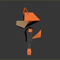 Sculpture Carving of 3D Geometric Fox Figure with Orange Black Color and Cartoon Abstract Shape