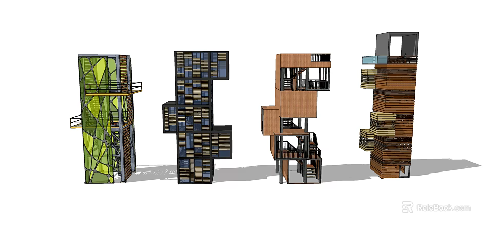 Modern Roadside Facilities With Multi Story Structures And Glass Wood Materials 3d model 