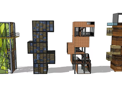 Modern Roadside Facilities With Multi Story Structures And Glass Wood Materials 3d model