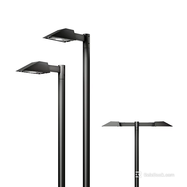 Modern Black Outdoor Lamp Post Lights With Various Head Design Styles 3d model 