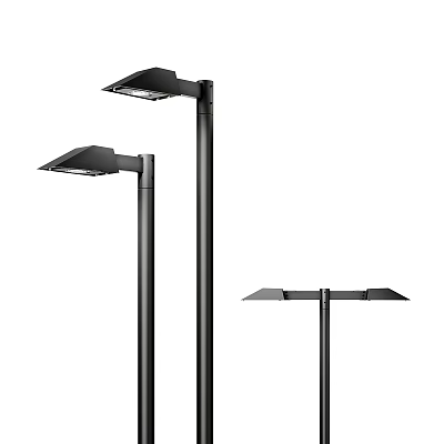 Modern Black Outdoor Lamp Post Lights With Various Head Design Styles 3d model