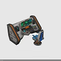 Sci Fi Control Console With Green Digital Screens And Blue Accent Chair 3d model