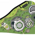 Modern Park Landscape Design With Circular Features Green Lawns And Winding Pathways