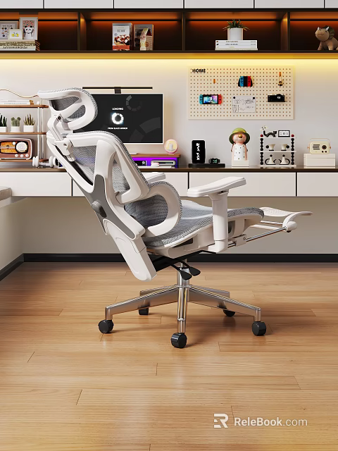 Ergonomic White Mesh High Back Office Chair With Adjustable Armrests And Footrest 3d model 