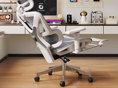 Ergonomic White Mesh High Back Office Chair With Adjustable Armrests And Footrest 3d model
