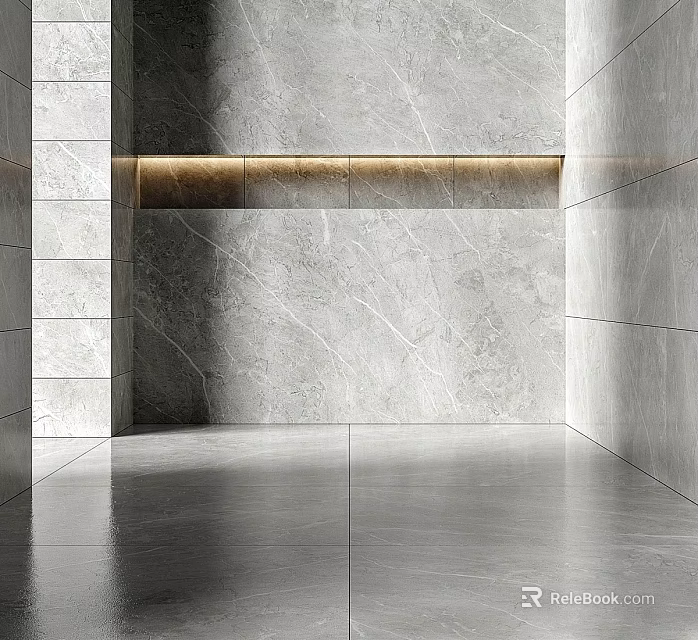 Modern Building Components Featuring Gray Marble Wall With Gold Metal Strip and Sleek Floor Design 3d model 