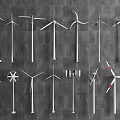 Various Wind Turbine Building Components Featuring Different Blade And Tower Designs