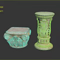 Two Classical Stone Pillars With Intricate Carved Patterns And Decorative Base