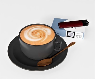 Modern Coffee Cup Mug Cigarette Lighter Spoon Plate Coffee Spoon 3d model