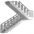 Modern Staircase Design With Marble Steps And Metal Geometric Balustrade Railing