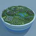 Aerial View Planning of Circular Urban Design with Green Spaces Lake and Roads
