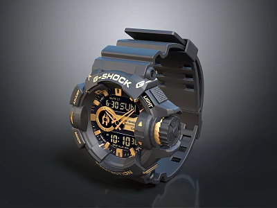 G SHOCK Black Sports Watch With Gold Accents Digital Display And Stylish Design 3d model