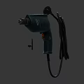 Green Electric Drill With Power Cord And Drill Bit On Gray Background 3d model