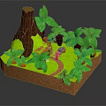 Natural Forest Scene With Tree Stump Lush Green Leaves Winding Path And Small Animals