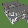 Modern Detached Villa Exterior With Large Windows Balconies And Green Lawn
