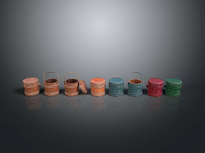 Colorful Small Wooden Woven Buckets for Home Decor and Organization 3d model