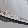 Elegant Wooden Sailing Boat With White Sails Wooden Deck And Cabin