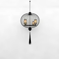 Round Black Frame Chandelier with Inner Bulbs and Hanging Tassel in Minimalist White Background Setting