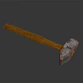 Vintage Hammer Weapon with Wooden Handle and Metal Head Featuring Cross Symbol