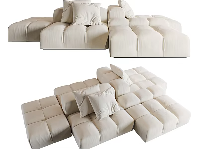Modern Beige Sectional Sofa With Modular Design Cushions And Decorative Pillows 3d model