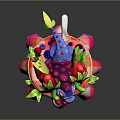 Raspberry Character With Biological Elements Such As Green Leaves Yellow Antennae And Checkered Base