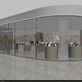 Modern Mall Store with Glass Facade Open Layout and White Display Counters in Bright Interior
