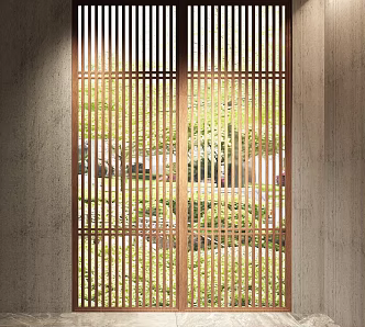 Wooden Grid Door Wooden Partition Wooden Screen 3d model
