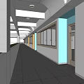 Modern Elevator Corridor Interior With Blue White Walls And Grey Tiled Floor 3d model
