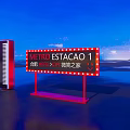 OCTFI 3D Letters And ESTACAO 1 Neon Sign Against Blue Sky With Reflection