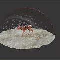 Cute Spotted Fawn Standing Inside Glass Globe On Snowy Ground With Falling Snowflakes
