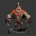 Fierce Open Mouth Monster With Red Fur Mechanical Claws Sharp Teeth And Metal Gear
