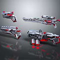 Futuristic Sci Fi Weapons Various Types With Silver Mechanical Design And Red Accents 3d model
