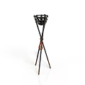 Decorative Tripod Floor Stand With Woven Basket Top For Home Decor