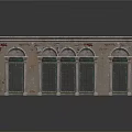 Vintage Brick Building With Five Arched Windows And Door Openings 3d model