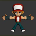 3D Cartoon Character With Red Cap Blue Eyes Red Vest Green Pants And Arms Outstretched