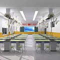 Bright Spacious Laboratory Interior With Lab Tables Chairs Equipment And Whiteboard Setup