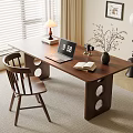 Cozy Wooden Desk Setup With Laptop Open Book Clock Vase And Lamp