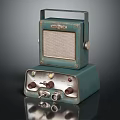 Vintage Turquoise Radio With Retro Design Portable Handle Knobs And Indicator Lights 3d model