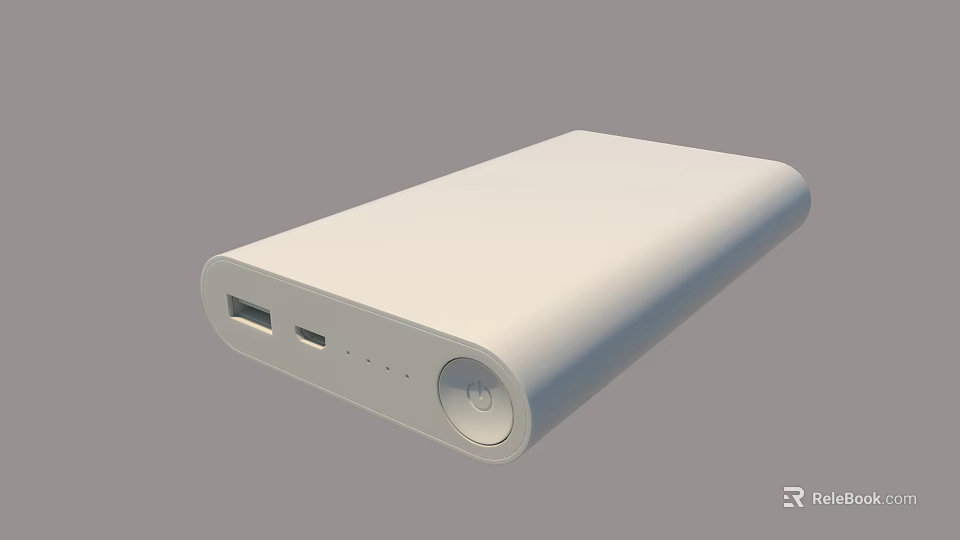 White Portable Power Bank With USB Ports Power Button And Indicator Lights 3d model 