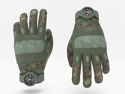 Tactical Camouflage Gloves With Protective Padded Palms And Wrist Strap Design 3d model
