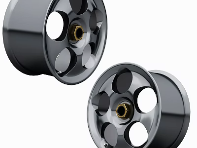 Stylish Black Car Wheels With Multiple Holes And Gold Center Hub Design 3d model