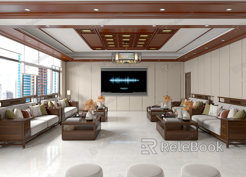 New Chinese Style Reception Room Reception Room Negotiation Room Lounge Sofa Coffee Table Combination model